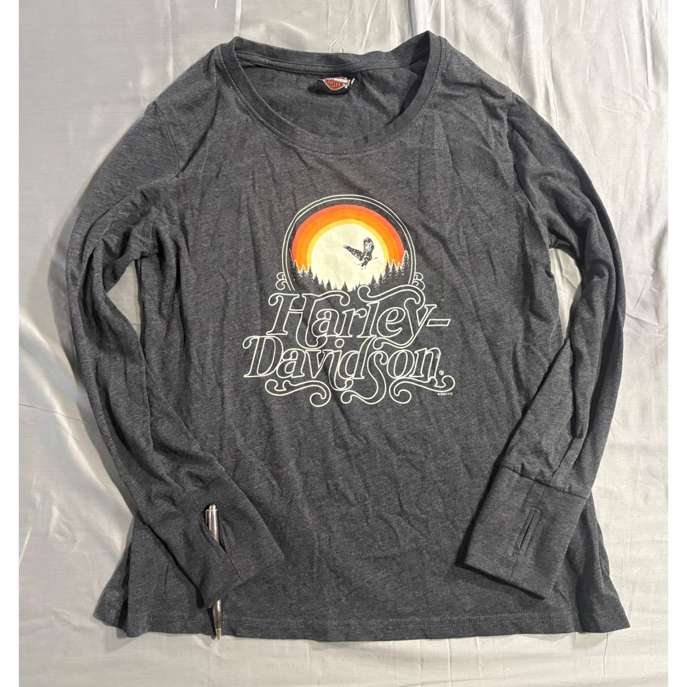 Harley-Davidson Wild West Lubbock TX Long Sleeve Graphic Tee Gray XL Thumbholes